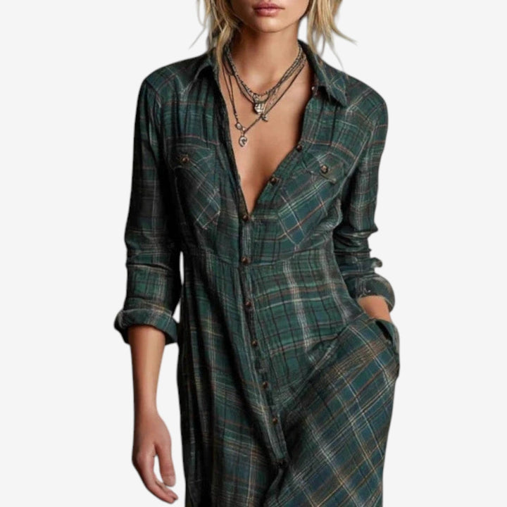 Lily | Plaid Maxi Shirt Dress in Boho Style